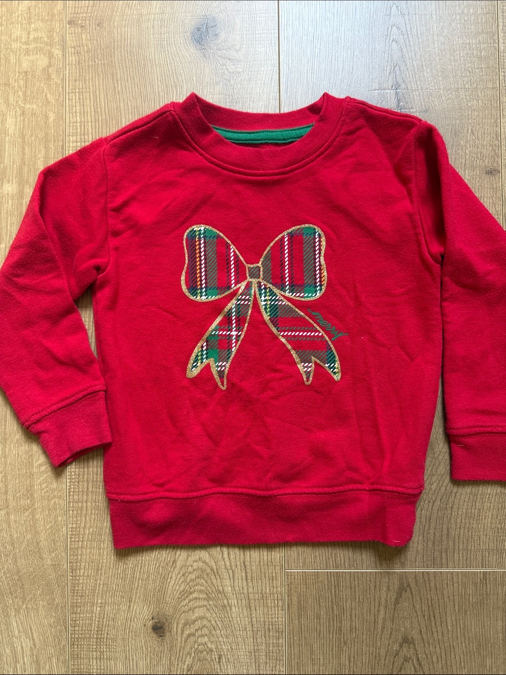 Holiday Time Red Sweatshirt with Plaid Bow Applique